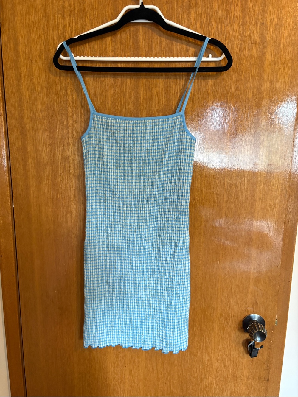 Wilfred Light Blue Gingham Mini Slip Dress